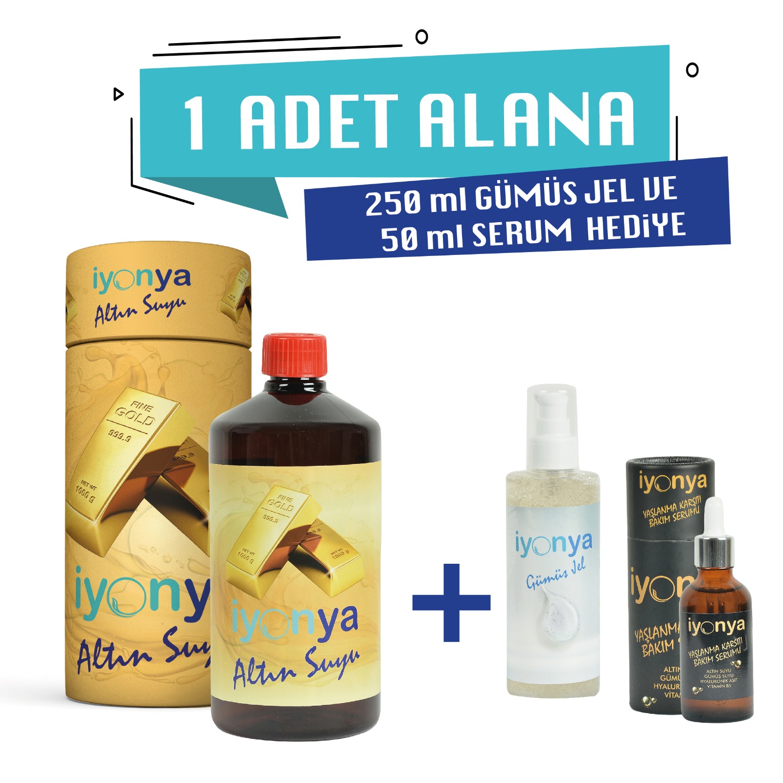 1Lt Altın Suyu 250Ml Gümüş jel ve 50CC Bakım Serumu Hediye